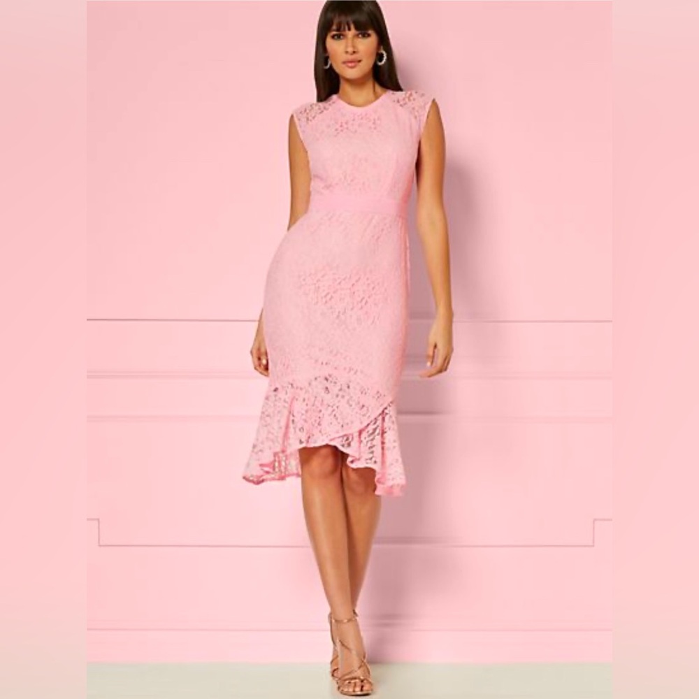New York & Company Pink Lace Sleeveless High Low Dress- Eve Mendes Collection